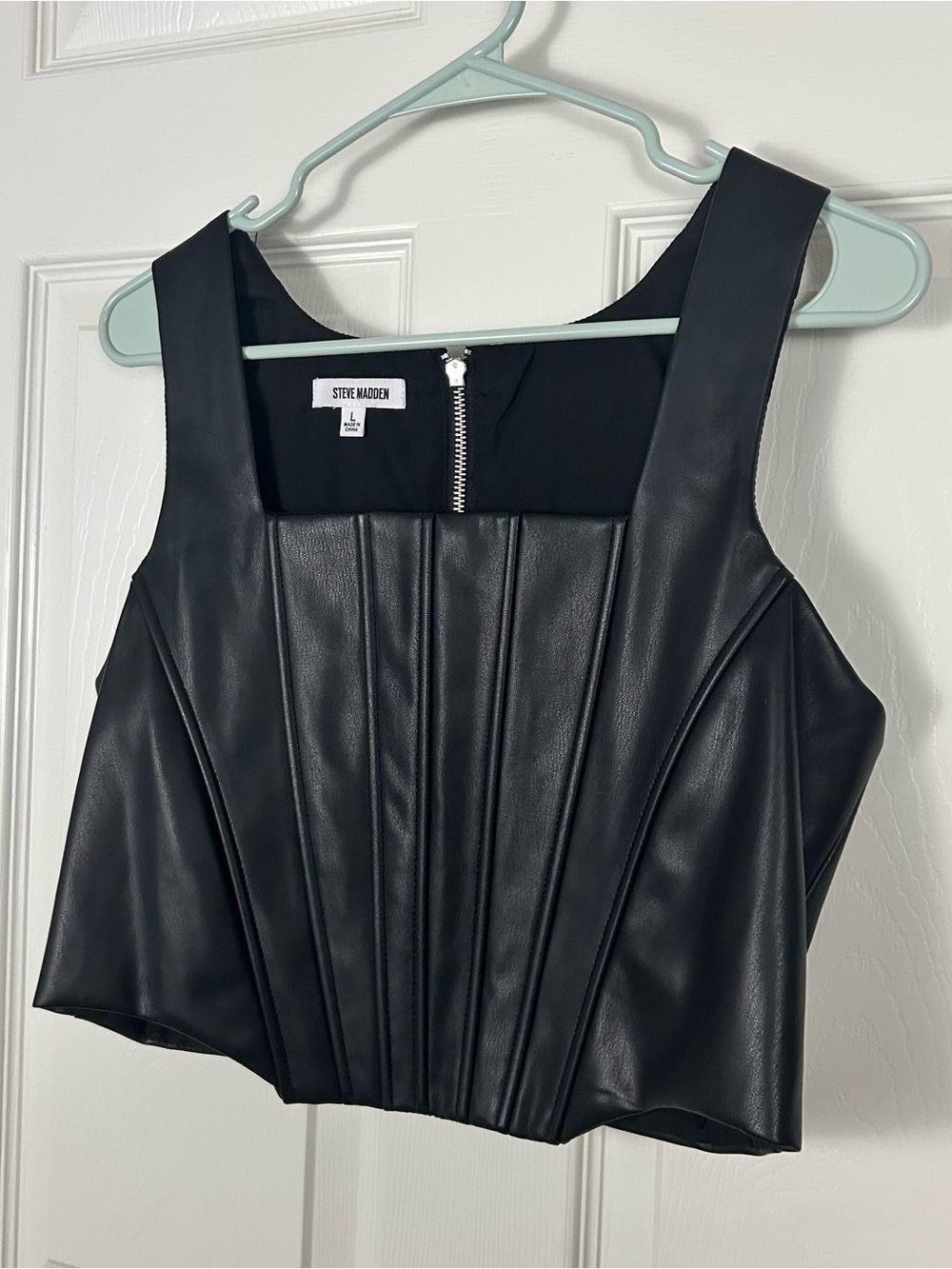 Steve Madden Faux Leather Corset Crop Top Women’s Large